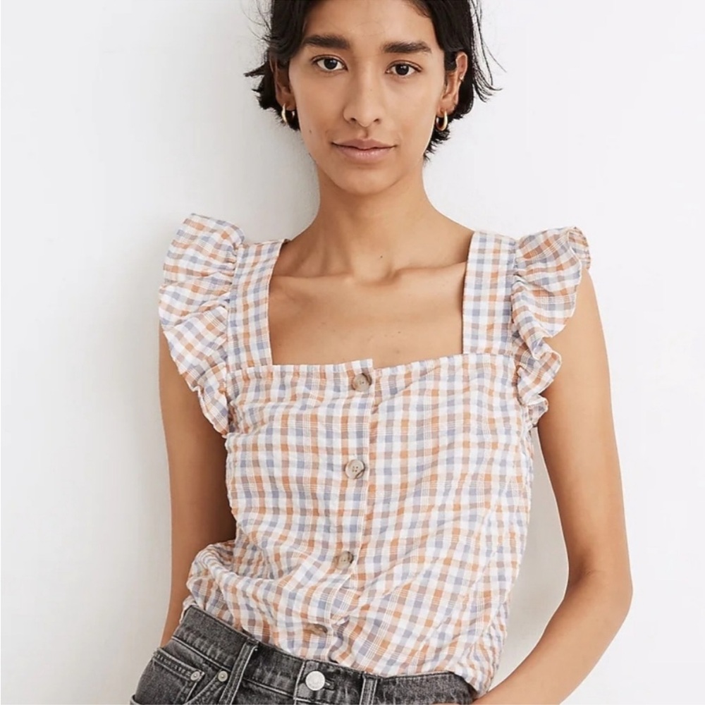 Madewell Easy Plaid Ruffled Tank Blouse